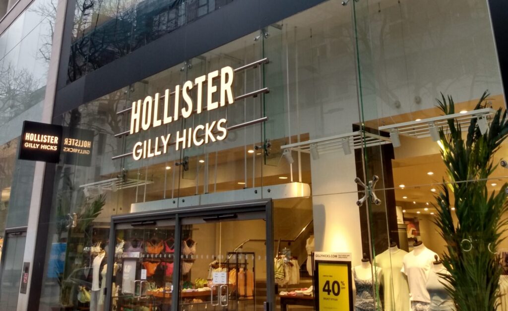 Signage in Birmingham for Hollister, 2021