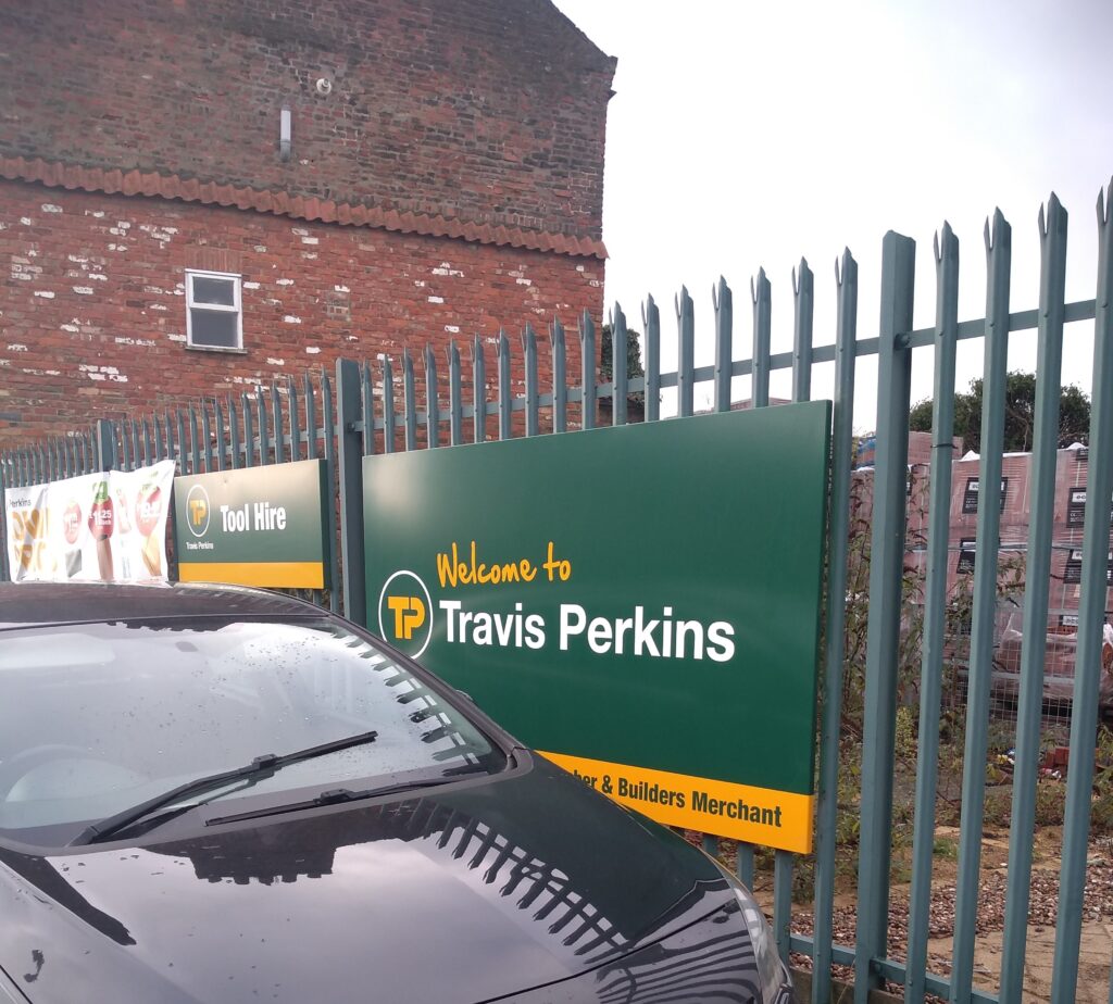 Signage in Boston for Travis Perkins, 2020