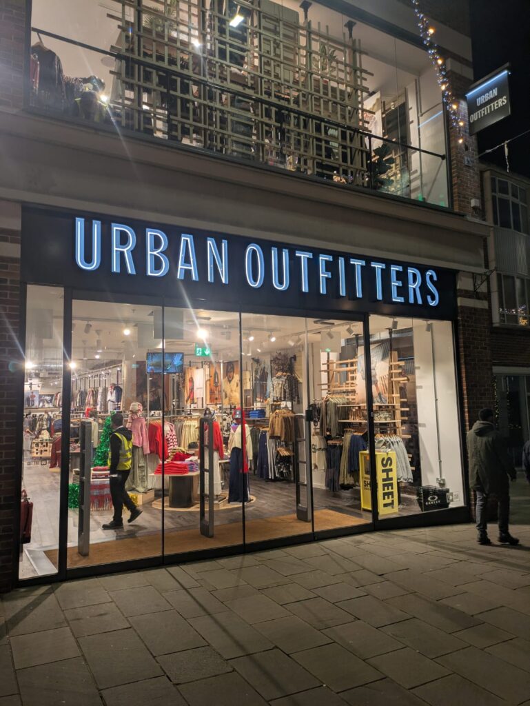 Signs in Canterbury for Urban Outfitters, 2025